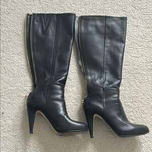 Elegant Black Leather Knee-High Boots